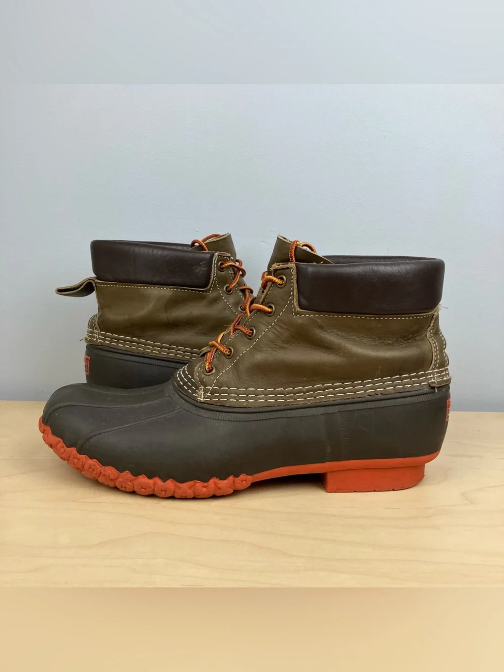 L.L. Bean Men’s Size 11.0 M Unlined 7” Duck Boots Olive Green Leather Lace Up